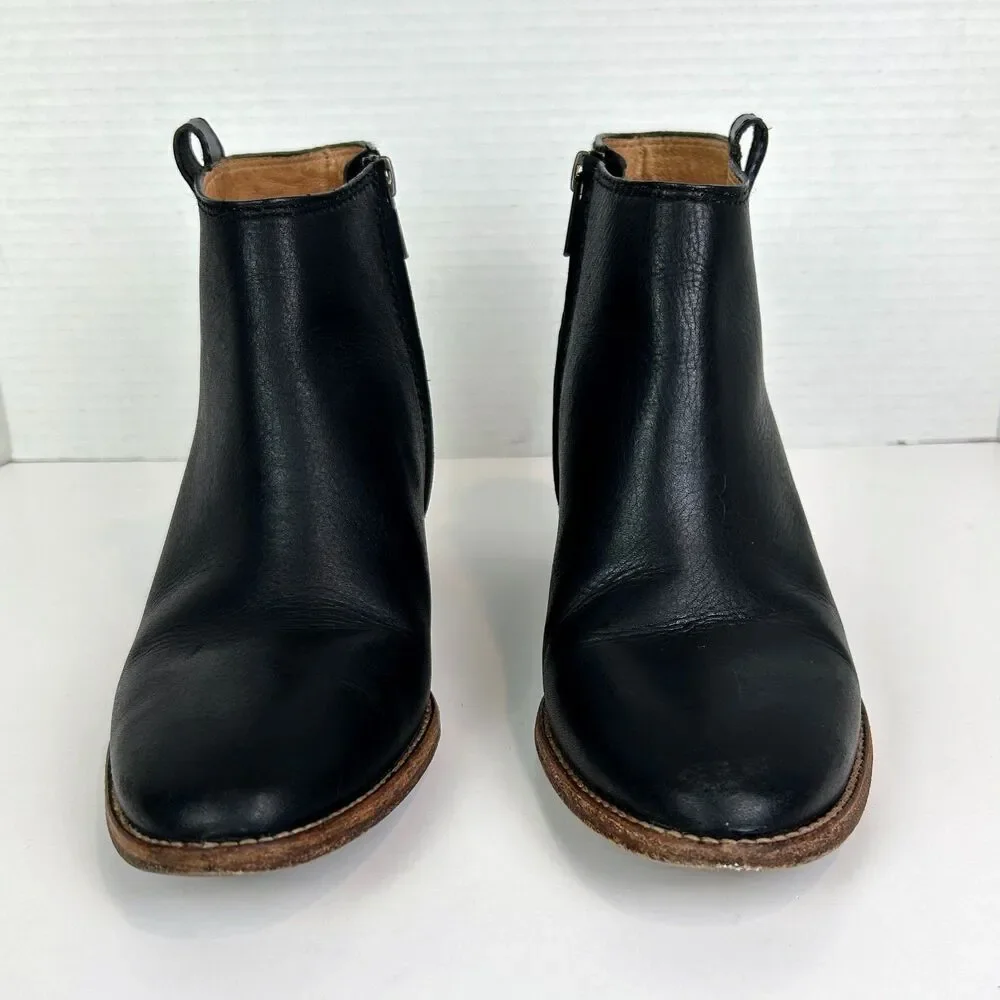 Madewell Billie Boot Black Ankle Booties Stacked Heel Full Leather Classic sz 8